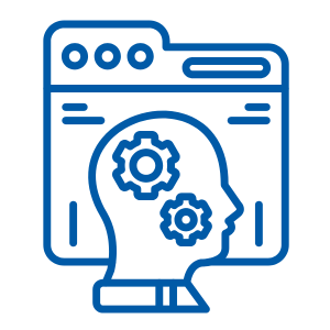 Cogs inside the outline of a head with the webpage behind representing cognitive load