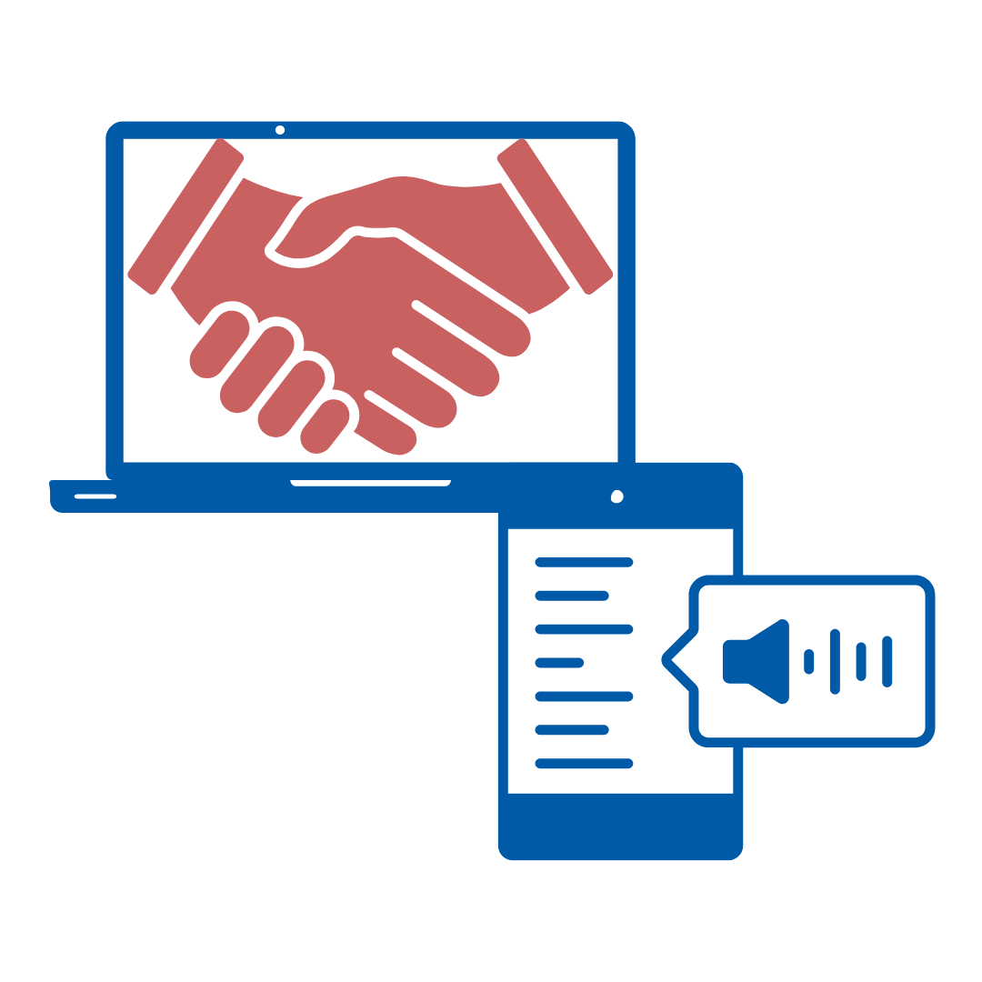 Digital handshake between a laptop and a screen reader indicating everything works with assistive technology
